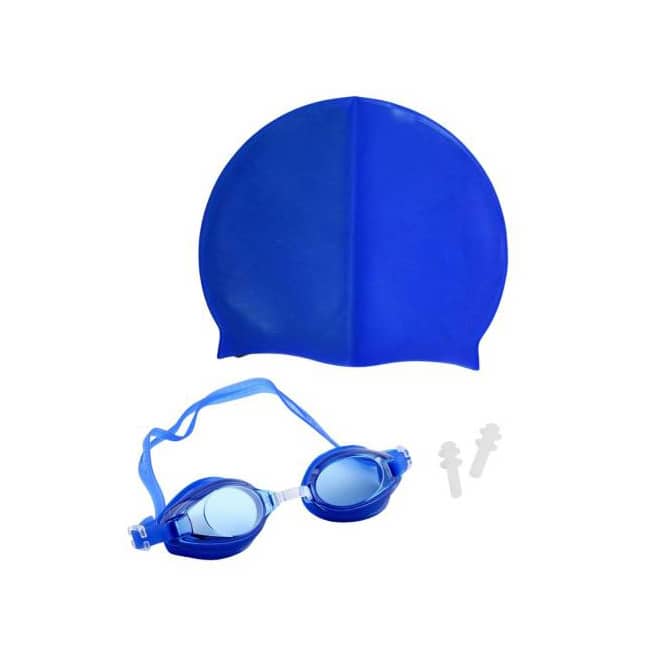 Lente natacion con gorra silicona azul