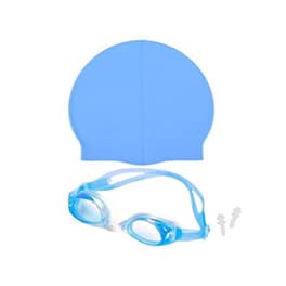 Lente natación con gorra silicona celeste